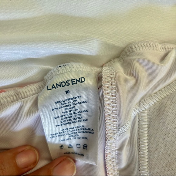 Land’s End Orange & White Ruching at Waist Lightly Padded Cups Tankini Top Sz 10 - Picture 12 of 15